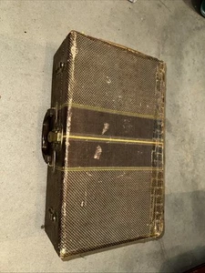 Vtg 40s Worcester T&S Brown Hardboard Decor Hardside 18" Suitcase Plastic Handle - Picture 1 of 10
