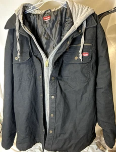 Wrangler Workwear Canvas Gray Hooded Jacket Metal Button Mens XL 46-48 - Picture 1 of 6