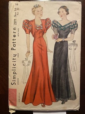 Tracing copy 1930’s Evening Gown Simplicity Pattern 2377 Size 16 Bust 34” - Image 1 of 4