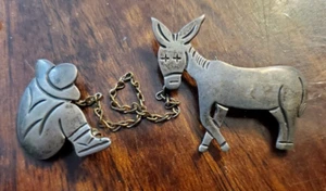 Vintage TAXCO Maricela Sterling Silver Brooche Siesta Man With Donkey - Picture 1 of 5
