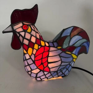 Vintage Tiffany Style Multicolor Stained Glass Hen Chicken Rooster Lamp Decor - Picture 1 of 24