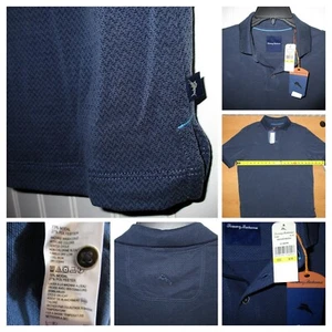 Tommy Bahama Ocean View Polo Shirt Blue Short Sleeve Chevron Texture Modal M NWD - Picture 1 of 24