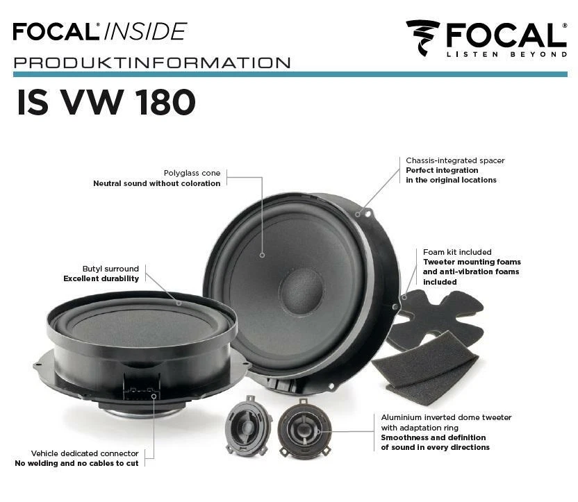 Focal Isvw180 2-wege Compo 18 Cm Lautsprecher VW BORA 2007-2013