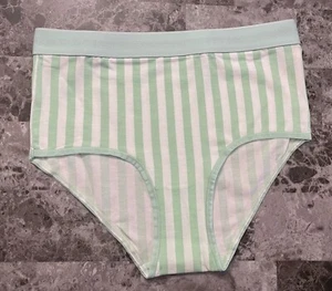 NWT VICTORIA'S SECRET GREEN WHITE STRIPE THICK BAND HIGH WAIST BRIEF PANTIES - Picture 1 of 3