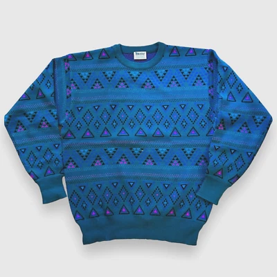 Suéter Meister Vintage Años 80 Para Hombre XL Pullover Verde Rosa Geométrico Informal Adulto Foto 1 de 4