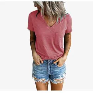 Sunborui Women’s Summer Short Sleeve V Neck Casual Tee - Picture 1 of 8