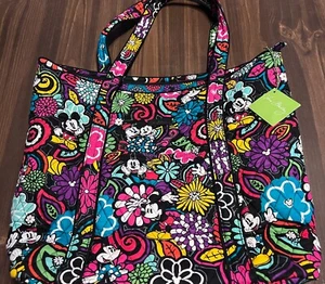 NWT Disney Vera Bradley Mickey Mouse Magical Blooms Black Floral Tote Bag - Picture 1 of 3
