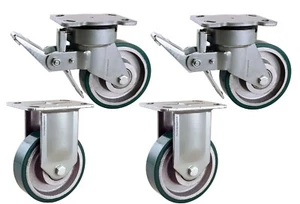 Bremse 2 Lenkrollen+2 Bockrollen Räder 800kg Laufrollen Schwerlast grün M W1907 - Bild 1 von 1