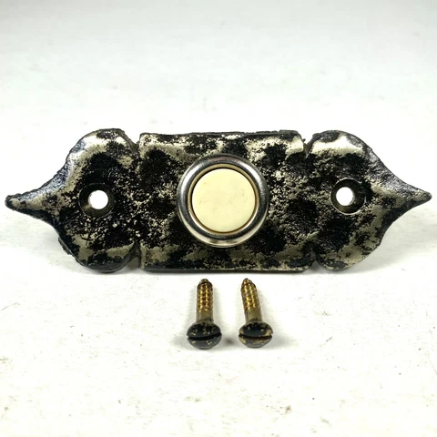 Vintage Metal Door Bell Button w Distressed Backing Plate & Original Screws Cover