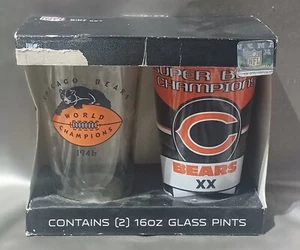 CHICAGO BEARS: "Pint Gift Set- Two 16 oz Glasses Super Bowl Champs 2014 - Picture 1 of 4