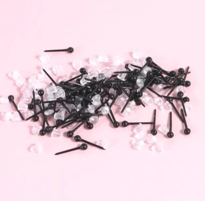 10 Pairs Black Plastic Stud Earrings and Silicone Rubber Backs  Hypoallergenic  — 第 1/3 张图片