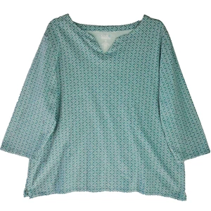 Croft & Barrow Women's 2XL Long Sleeve Classic T-Shirt Green Geometric Pattern - Picture 1 of 12