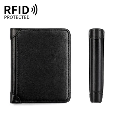 Carteras de cuero genuino para hombre delgadas minimalistas triple billetera bloqueo RFID Foto 1 de 4