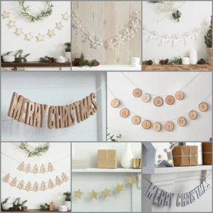 Christmas Flag Garland Bunting Decoration Wooden Star Tree Reindeer Snowflakes - Picture 1 of 25