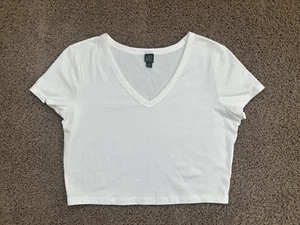 T-shirt basic Wild Fable donna XL bianca scollo a V cropped manica corta - Foto 1 di 2