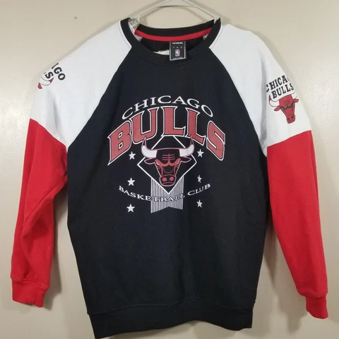 Chicago Bulls Sweatshirt Mens Large  Black Red Pullover Cotton Blend Cover