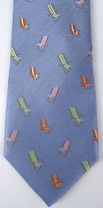 TOMMY BAHAMA Silk Blue Embroidered Beach Chair Island Neck Tie NWT