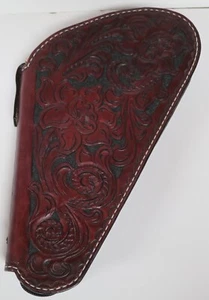 HAND CRAFTED WESTERN FLORAL TOOLED MEDIUM GUN REVOLVER CASE RUG MAHOGANY - Picture 1 of 9