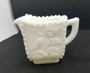 Vintage Westmoreland Milk Glass Paneled Grape Beaded Creamer Square - Picture 1 of 8