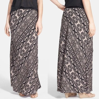 PLEIONE Black & Tan Aztec Ikat Print A-Line Maxi Skirt Women's Size Small - Image 1 of 4