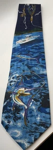 Corbata de pesca renacentista hecha a mano azul marlín/marlín profundo, 56x3,75”, azul marino, usada en excelente estado - Imagen 1 de 6