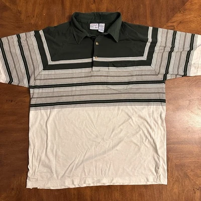 Camisa Polo Vintage Haband Informal Joe Rayas Verde Beige Patrón Retro Bolsillo XL Foto 1 de 4