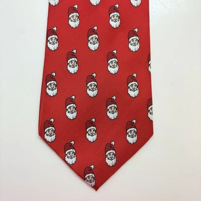 John Henry 红色圣诞领带圣诞老人假日领带 100% 真丝美国 — 第 1/4 张图片