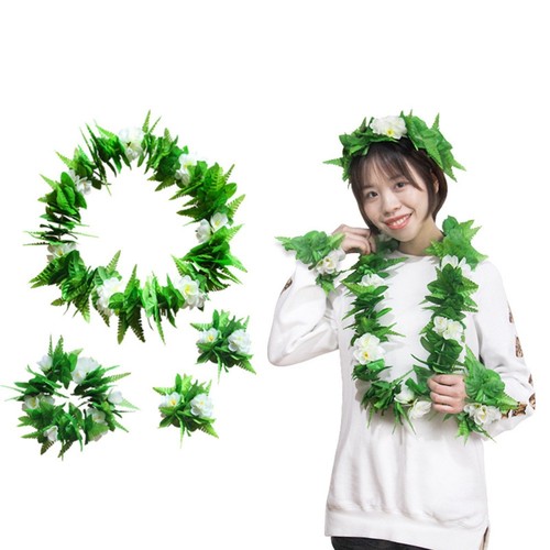 VETEMENTS 4 Pcs Set Vêtements De Guirlande Feuilles Vertes Colliers Hawaïens