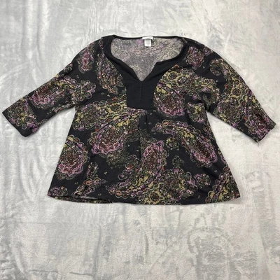 Jaclyn Smith черный пейсли печать v-образным вырезом 3/4 рукав туника Топ 3 X - Изображение 1 из 4