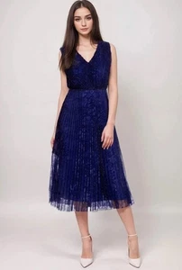 Johnny Was Jade Blue Clario Pleated Midi Dress Cocktail NYE Fairy Size 12 W16 - Picture 1 of 10