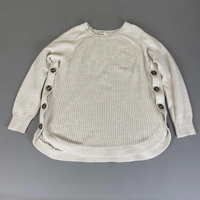 RD стиль свитер женщин XXLG бежевый кнопка акценты вязаный пуловер хлопковая смесь - Изображение 1 из 4