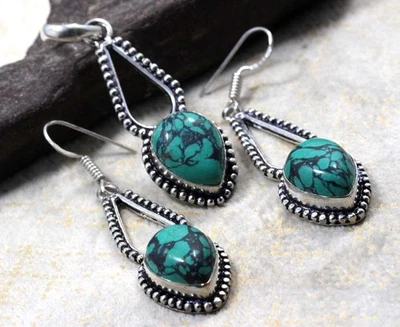 Juego de aretes colgantes de piedras preciosas enchapados en plata 925 de mosaico de jaspe 2|2,3" JW Foto 1 de 3