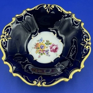 Vintage Jlmenau Graf von Henneberg Echt Kobaltblau Gold Floral Porzellan Schale 9 Zoll - Bild 1 von 7