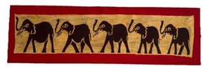 Handmade Zimbabwe Batik Elephant Art – Stretched Canvas Wall Hanging 135x41cm - Picture 1 of 4