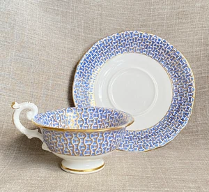 Antique c1820 Rare Davenport Clermont Deep Blue & Gilt Geometric Cup Saucer - Picture 1 of 24