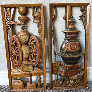 BURWOOD Vintage Wall Hangings Set Of Two Made in USA Countrycore MCM   Read - Picture 1 of 6