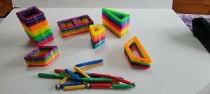 Lot Of 59 Magformers Magnetic Building Assorted Triangles Squares plus magastixs - Picture 1 of 4
