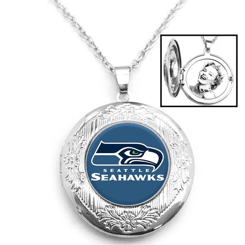 New Seattle Seahawks Womens 925 Silver Link Chain Necklace And Photo Locket D16 Cover