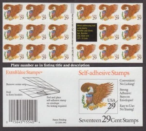 1992 Eagle & Shield BROWN 29¢ Sc 2595a MNH pane of 17 plate number B4444-1 - Picture 1 of 1