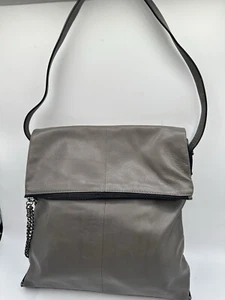 BOTKIER NEW YORK IRVING GRAY LEATHER CHAIN FOLD OVER HOBO SHOULDER HANDBAG - Picture 1 of 13