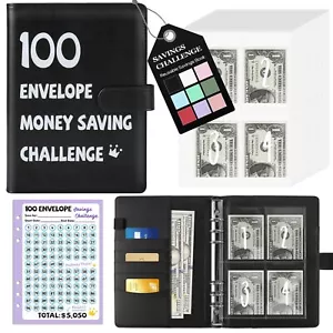 100 Envelopes Money Saving Challenge Binder, A5 Savings Challenges Book with - Picture 1 of 7