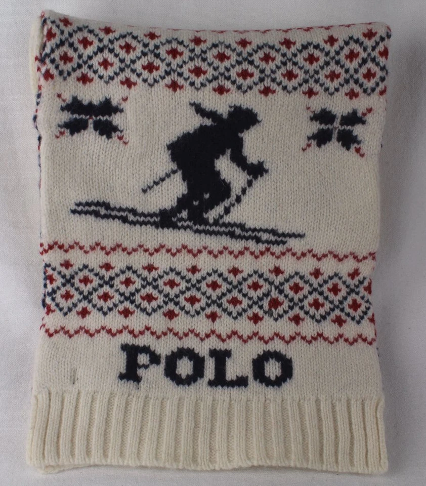 Polo Ralph Lauren Lana Crema Esquiador Nórdico Azul Rojo Bufanda Nueva con Etiquetas Foto 1 de 2