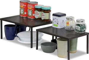 Metal Top Expandable Stackable Kitchen Cabinet and Counter Shelf Organizer, Bron - Picture 1 of 6