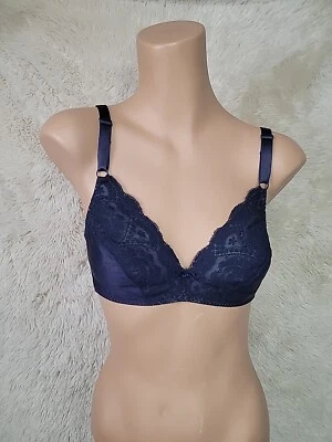 Sujetador de colección Vassarette talla 34C encaje arte copa suave satinado segunda piel azul marino encaje I Foto 1 de 4