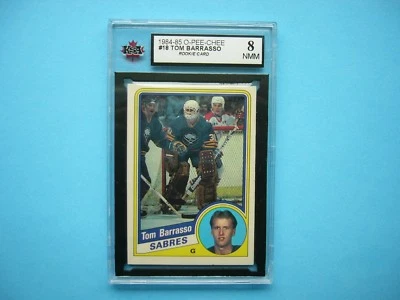 1984/85 O-PEE-CHEE HOCKEY CARD #18 TOM BARRASSO ROOKIE KSA 8 NM/MT SHARP+ OPC - Image 1 of 2
