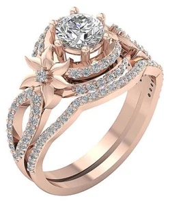 For Women Bridal Wedding Ring Set VS F 1.55 Ct Lab Grown Diamond 10K Rose Gold - Picture 1 of 10