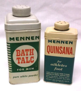Pair Mennen Advertising Tins Bath Talc & Quinsana Powder - Picture 1 of 4