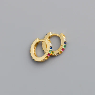 18K Gold Plated Small Colorful Cz Huggie Hoop Earrings 11mm Women Girl I36 - Image 1 of 3
