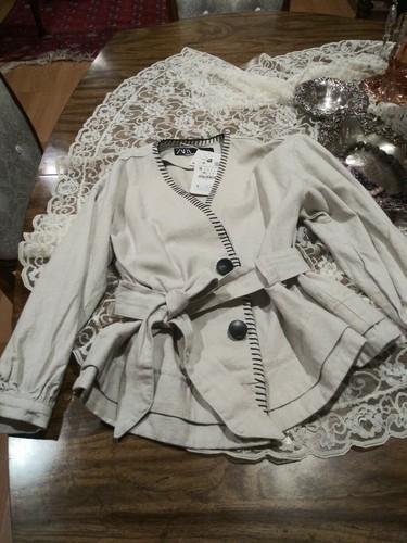 OFF WHITE GIUBBINO ZARA CON CINTURA TG S OFF BIANCO CUCITURE TOP COTONE LINO NUOVO CON ETICHETTE
