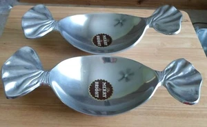 2 CHRISTMAS CANDY WRAPPER TRAYS DISHES SET PARTY CANDY NUTS STAINLESS STEEL - Picture 1 of 1